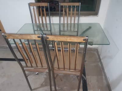Dining Table with 4 Chairs – Glass Top & Metal Frame