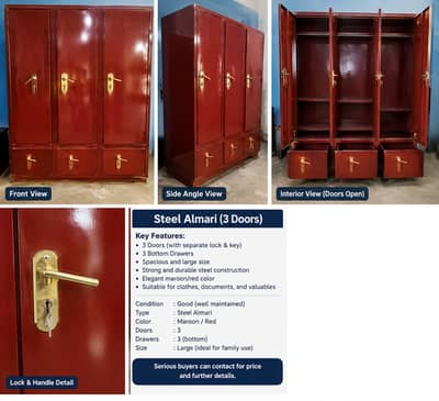 Steel Almari – 3 Door | Large Size