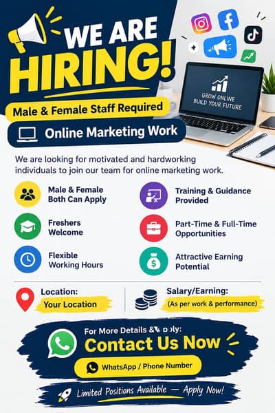 we are hiring males and females for office and online work