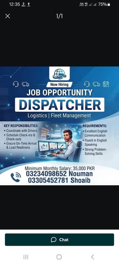 Us truck dispatcher required- night shift - salary basic 35000