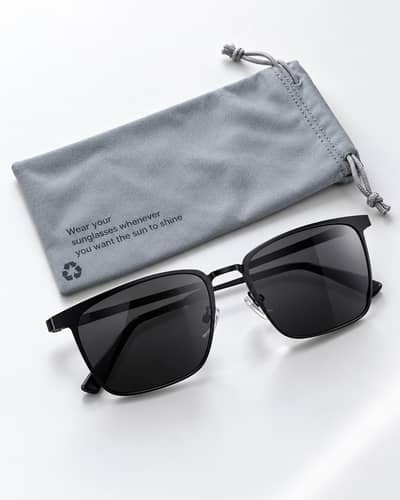 Sunglasses with Black Polarized Lens & Metal Frame with Pouch