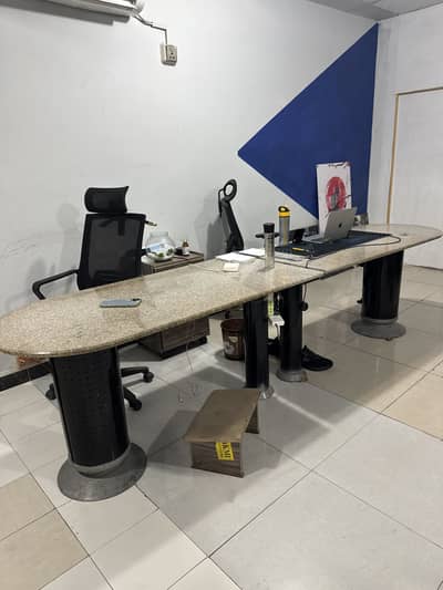 2 Office Workstations / Tables with Chairs – Marble Top