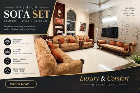 Classic 6-Seater Wooden Sofa Set with Elegant Chaise Longue (Dewan)