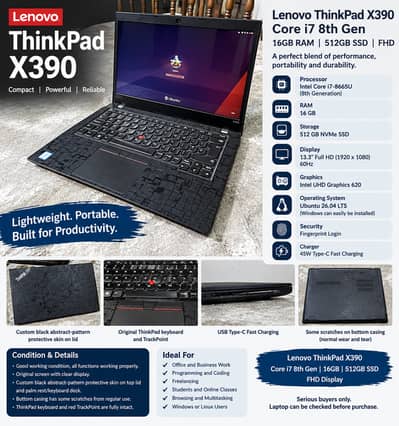Lenovo ThinkPad X390 Core i7 8th Gen 16GB 512GB SSD FHD