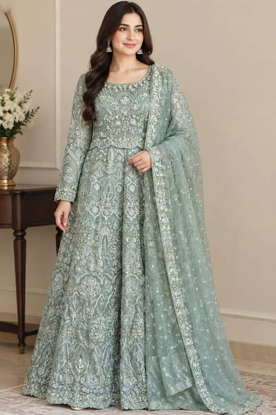 Elegant Grey Walima Dress | Luxury Formal Wedding Wear  Descriptio
