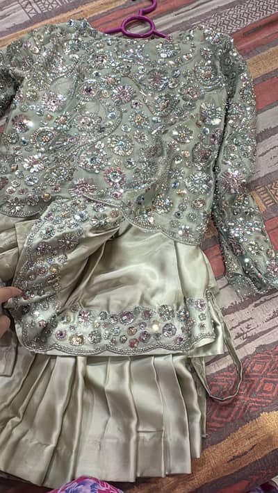 Silk saree pista colr with net embroidery blows