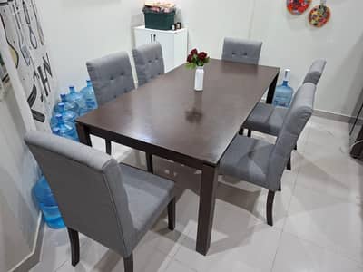 Modern 6-Seater Wooden Dining Table Set with Cushioned Chairs