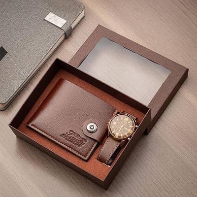 Mens watch/wallet pair black brown BOX