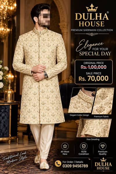 Groom Hand work premium Sherwani with Turban