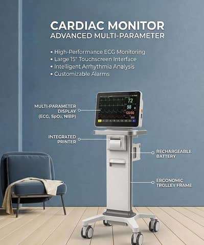 Advanced Cardiac Monitor (ECG, SpO2, NIBP) for ICU & Home Patient Care