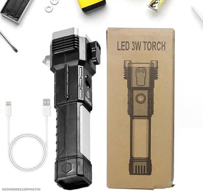 Rechargeable LED Torch 3W Black ABS all Pakistan
