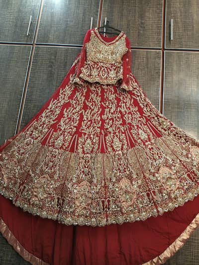 bridal long tail lahnga red tomato colour