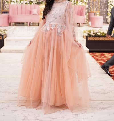 Beautiful Peach Color Net Party Wear Maxi