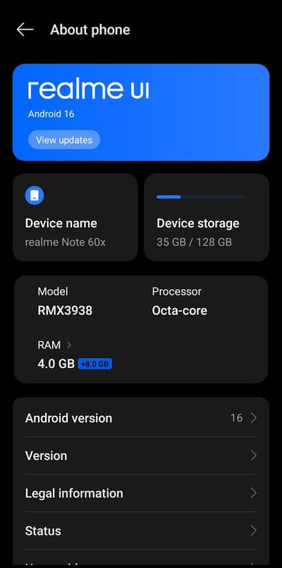Realme note 60x plus
