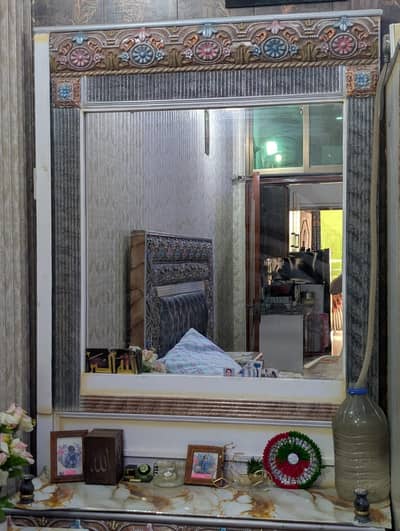 Beautiful Carved Wooden Dressing Table with Large Mirror