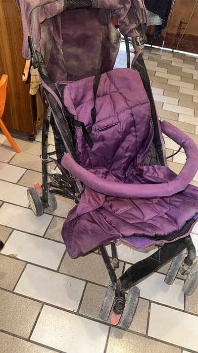 Purple stroller.