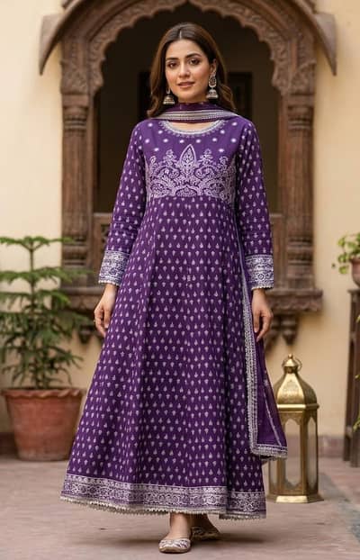 Beautiful cotton lawn Maxi with Full Front & Back Embroidery