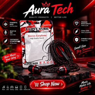 Wired Stereo Handsfree Earphones with Mic | Powerful Bass Sound | 3.5m