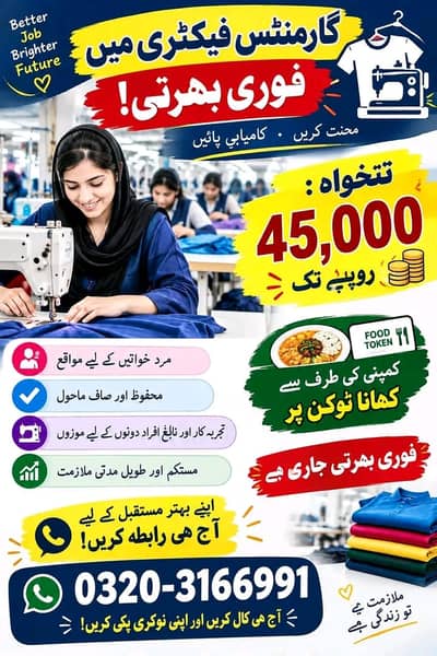Garments Factory Workers Required – Male & Female | factory jobs