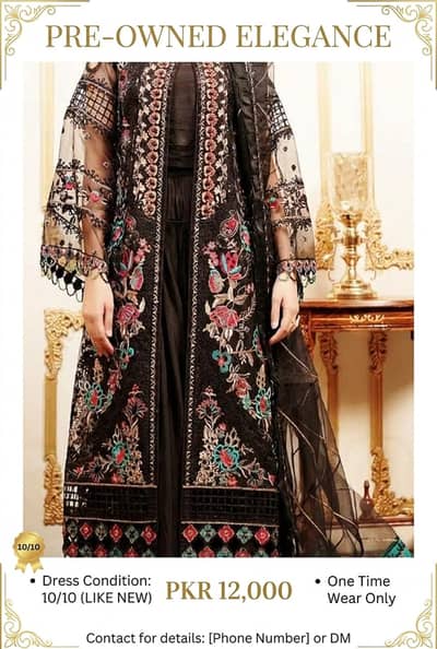 Maryam Organza Embroidered Dress | Multi-Coloured Thread Embroidery |