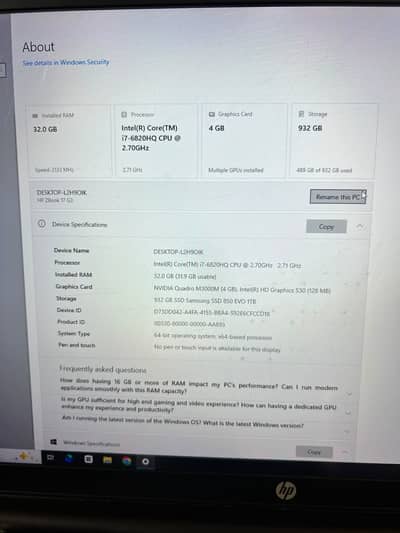 HP ZBook 17 G3 Mobile Workstation — i7 / 32GB RAM / Quadro 4GB / 1TB S