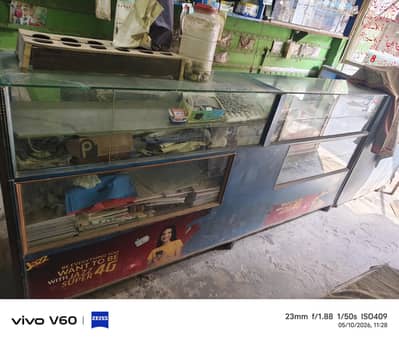 Mobile shop wood and glass counter