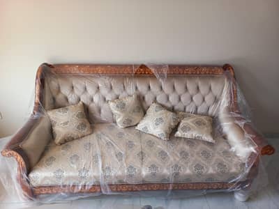 premium chiniotti solid sheeshum wood sofa with 5 cushions 3 seater