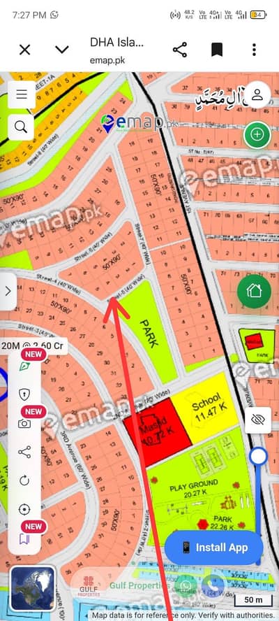 DHA-4 Sector D Plot 4 street 5 park face 285lac