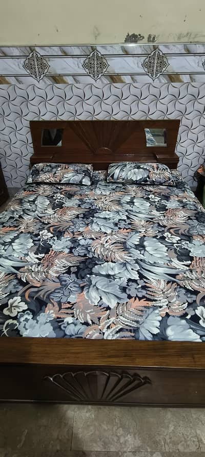 wooden bed set dressing table showcase and side tables