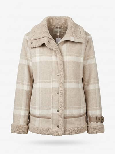 Premium Imported Winter Fleece & Shearling Jacket | Cream Plaid | Pre-
