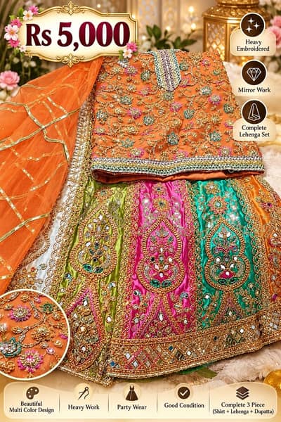 Beautiful Heavy Embroidered Multicolor Lehenga | Bridal & Party Wear |