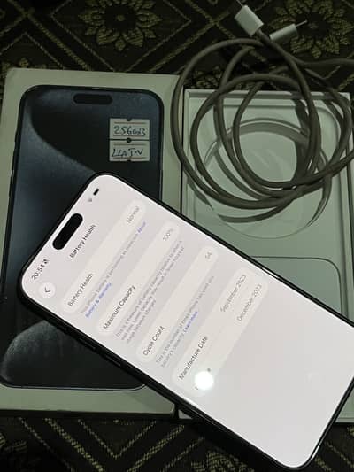 iPhone 15 pro max 256gb Jv battery Cycle  104  non-active full box