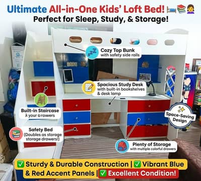 3-in-1 Kids Loft Bed with Study Desk & Storage Stairs