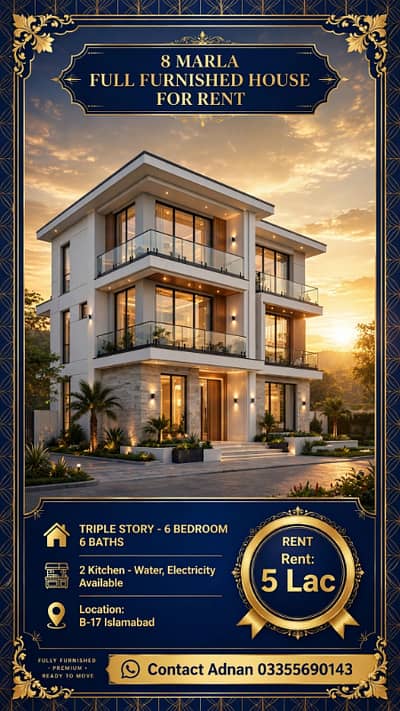 Fully furnished 8 Marla triple story house for rent in Multi garden B17