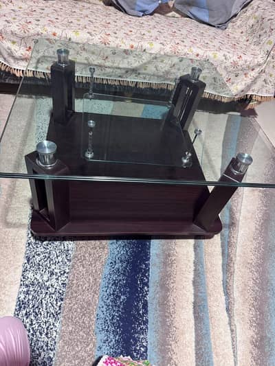 Modern Glass Top Center Table with Wooden Base (Mint Condition)