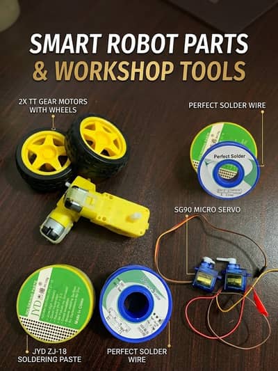 Smart Robot Accessories & Soldering Tools Kit (Motors, Wheels & Flux)