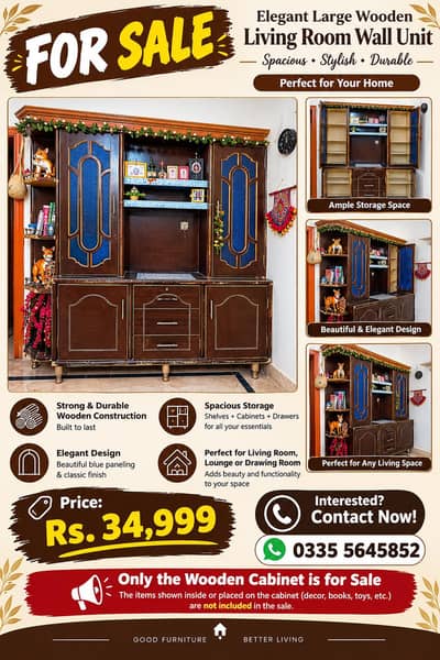Large Wooden Living Room Wall Unit- Spacious and Stylish Cabinet