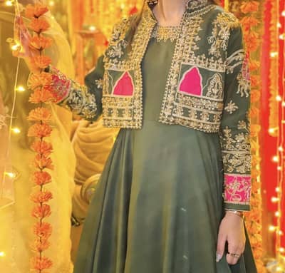 Elegant  Bolttle Green embroidered Maxi