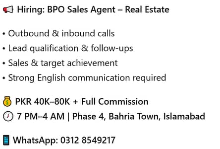 BPO Sales Agent – Real Estate