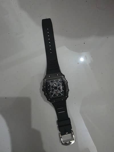 Curren Skeleton Tonneau Watch Black