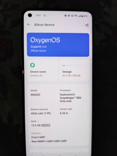 oneplus 8t 2 sim pta appord 12 + 256 memery argent sale