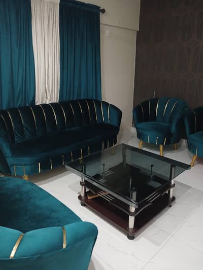 7 Seater Sofa Set with Table & Curtains – Less Used, Just Like New