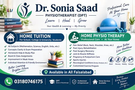 Home physio therapy and Home tuition Services in All Faisalabad