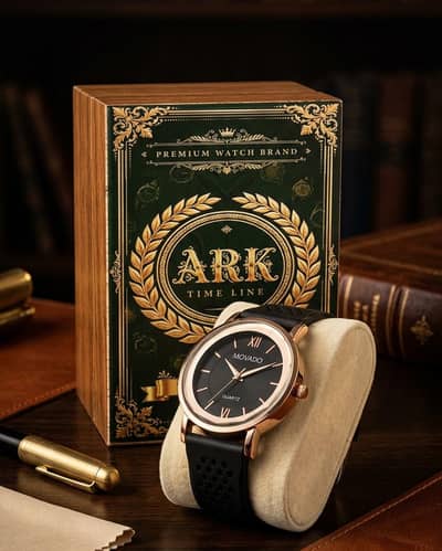 Men's Wrist Watch [Golden Border with Black Strips]