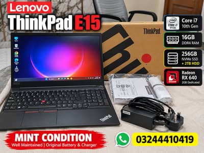 Lenovo ThinkPad E15 Core i7 10th Gen | 16GB | 256GB NVMe + 2TB | RX 64