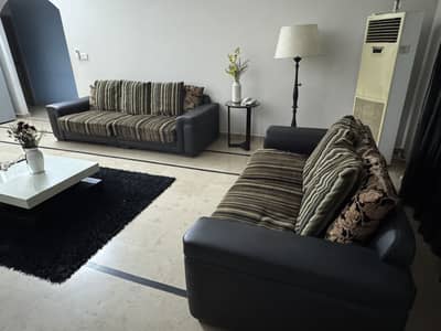 Set of 2 Sofas – Black & Striped Upholstery