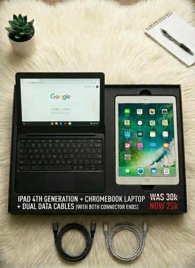 2-in-1 Tech Combo Deal: Chromebook Laptop + Apple iPad +Cables