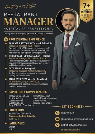 Looking for job as restaurant Manager