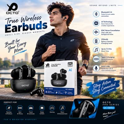 OCTO OC-EB001 TWS Earbuds | BT 5.4 | ENC | 5 Months Warranty