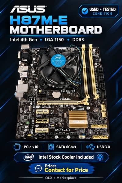 ASUS H87M-E Motherboard – Intel 4th Gen | DDR3 | Genuine Condition
